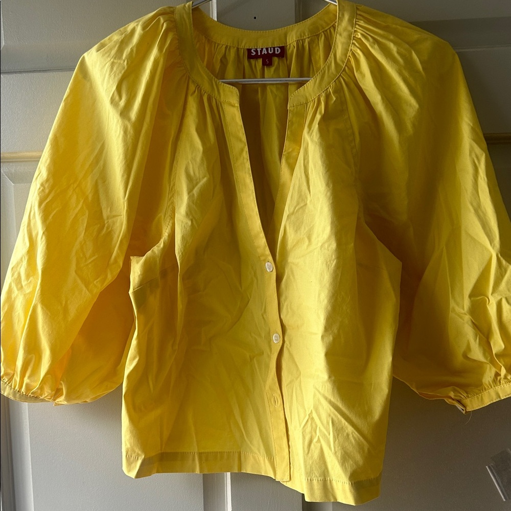 STAUD Sunshine Yellow Puff-Sleeve Button-Front Blouse